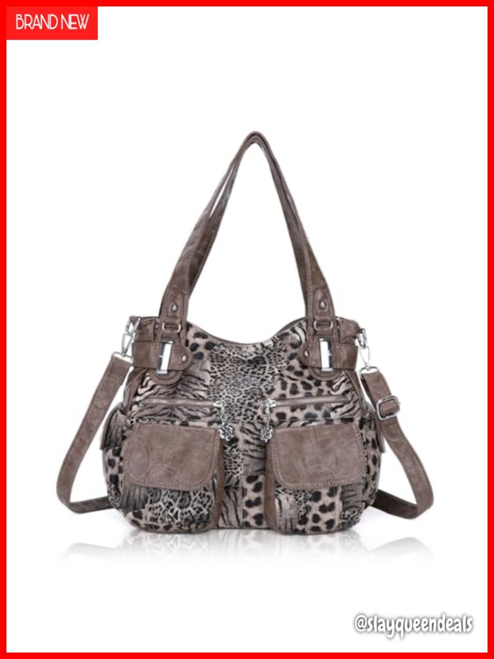 Women's Washed PU Leather Hobo Handbag, Double Zipper, Multi Pockets